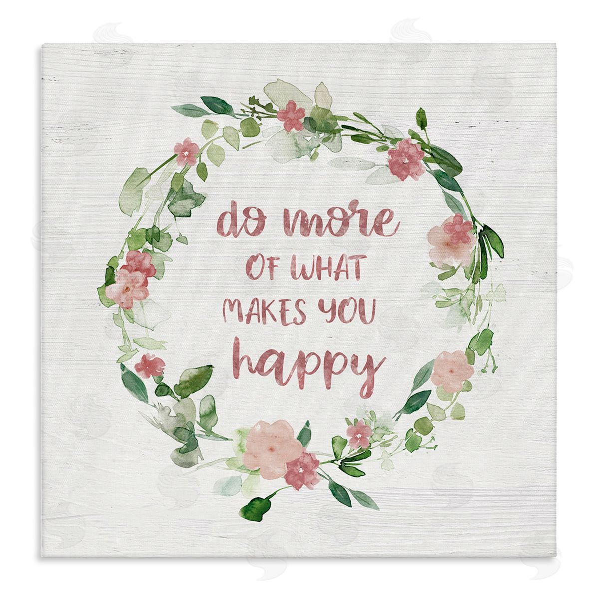Carol Robinson What Makes You Happy Motivational Phrase Pink Flowers Stretched Canvas Wall Art Print