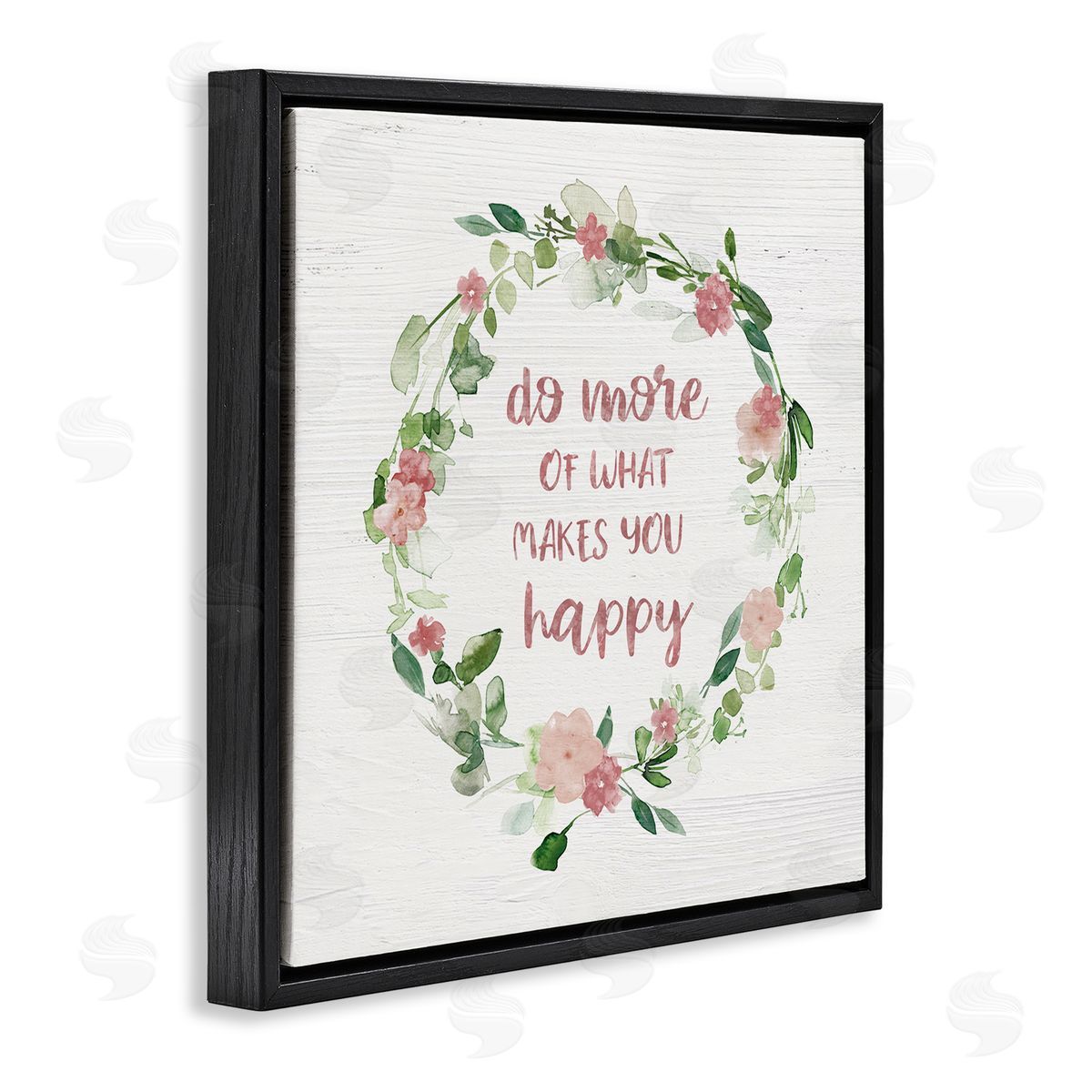 Carol Robinson What Makes You Happy Motivational Phrase Pink Flowers Black Floating Frame Canvas Wall Art Print