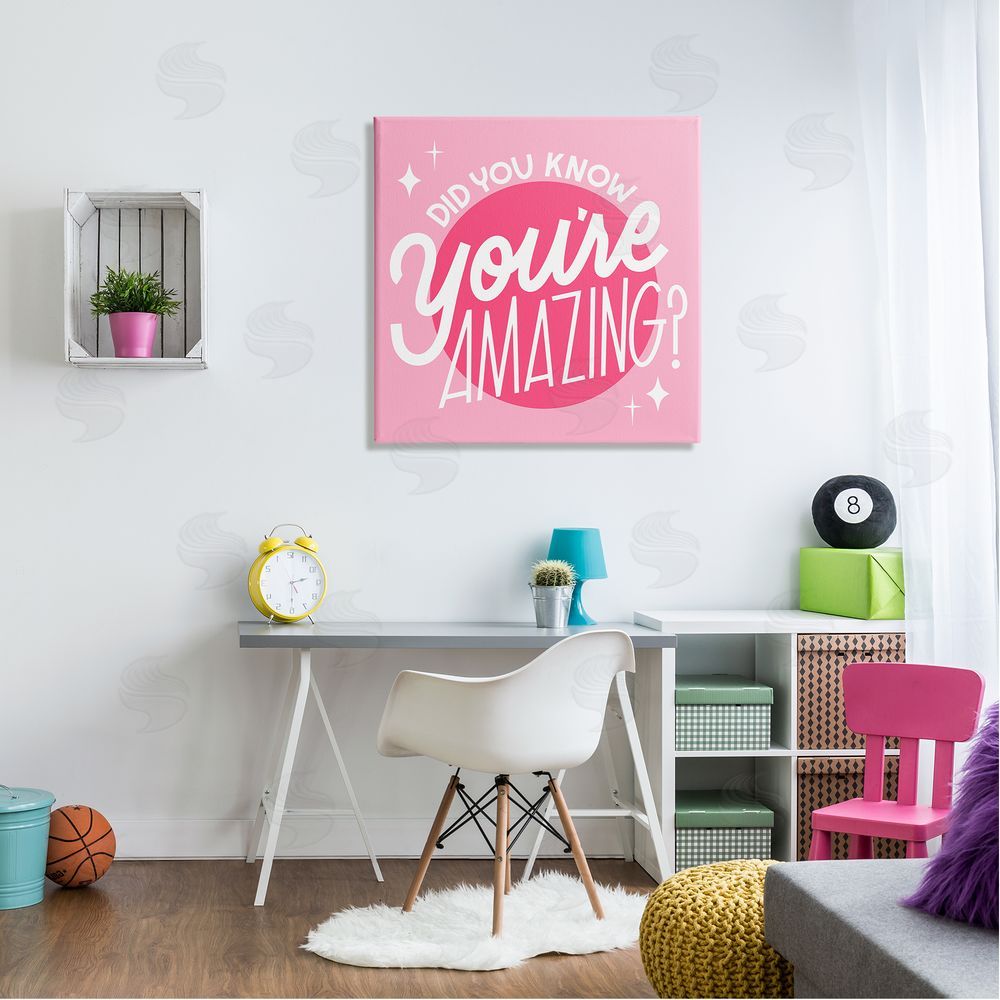 Hey Bre! Creative Studio You're Amazing Bold Pink Phrase Canvas Wall Art in Room