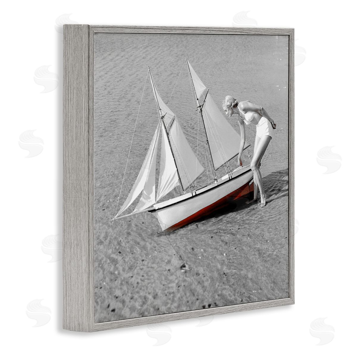 Graffitee Studios Woman with Sailboat Gray Framed Glicee Wall Art Print