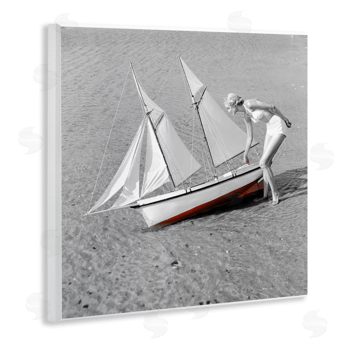 Graffitee Studios Woman with Sailboat Wooden Wall Plaque Art Print