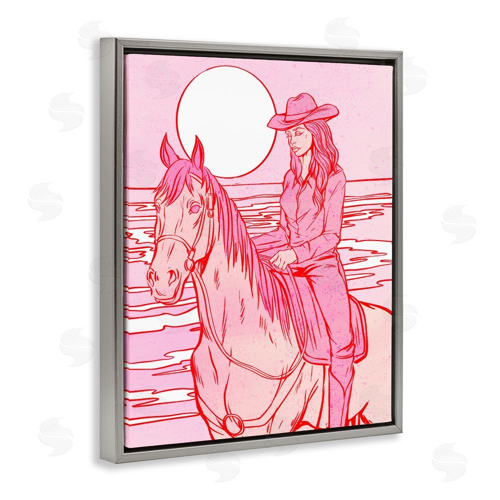 Ziwei Li Vintage Coastal Cowgirl Grey Floating Frame Canvas Wall Art Print