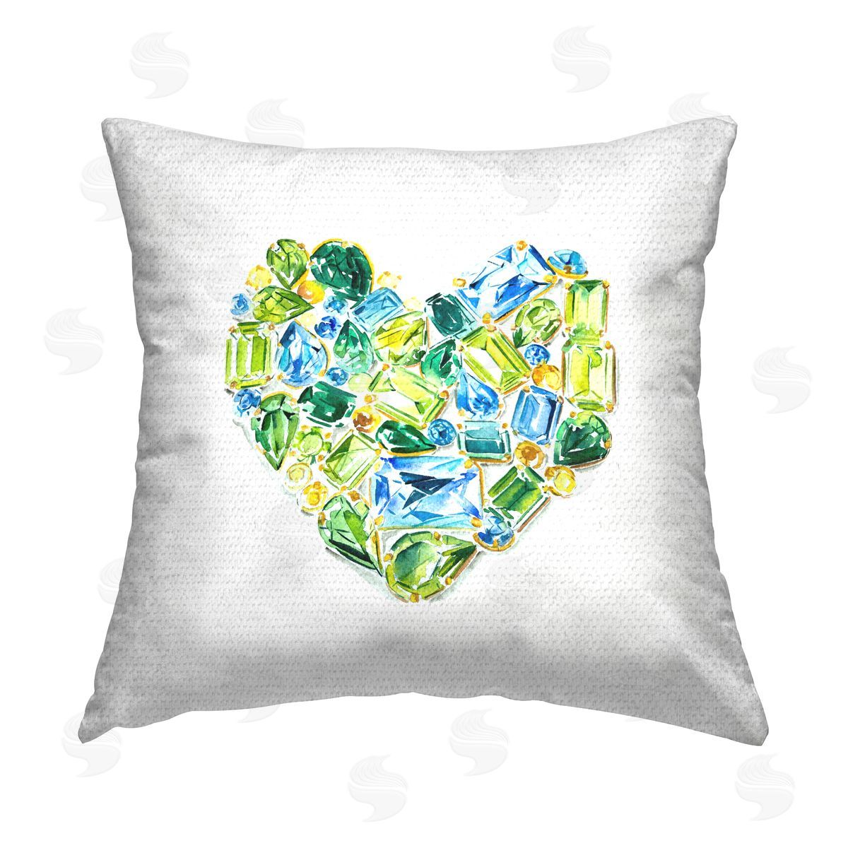 Green & Blue Jewel Heart Outdoor Printed Pillow, Home Decor by Enya Todd
