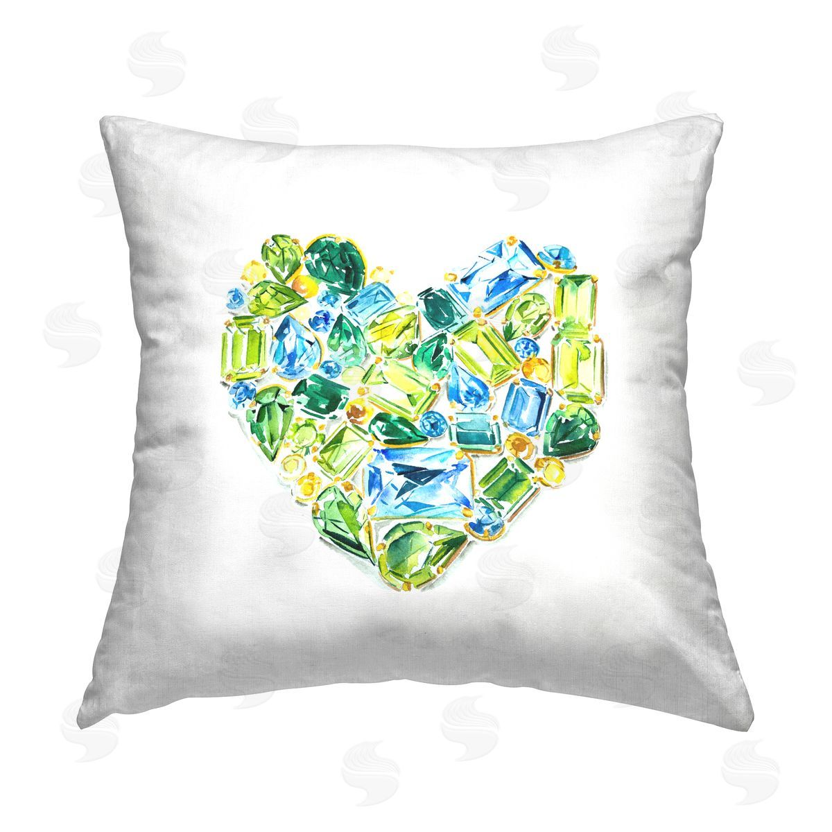Green & Blue Jewel Heart Decorative Printed Pillow, Home Decor by Enya Todd
