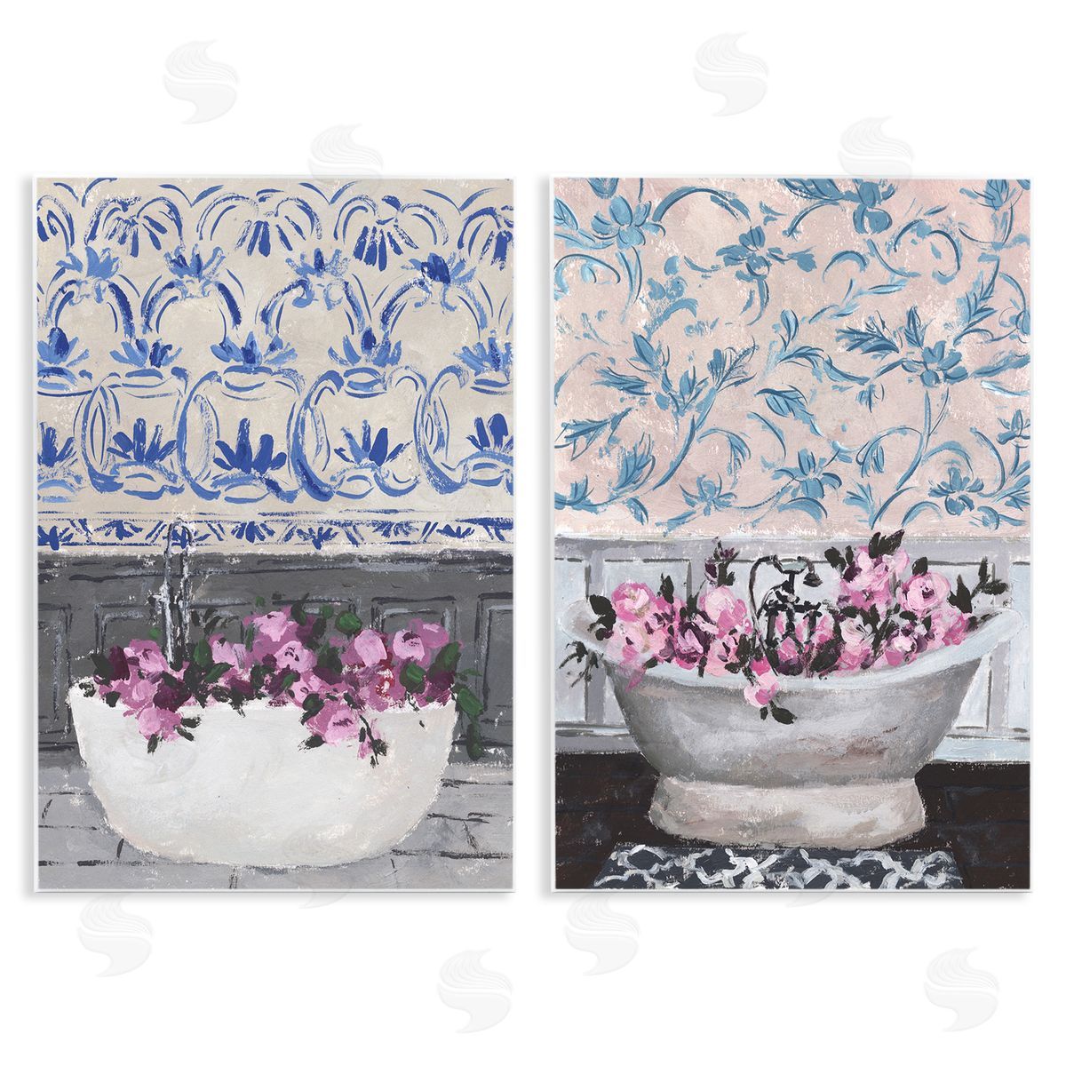 Flowers In Bath Tub Interior Design Wood Plaque Wall Art, Home Decor by Melissa Wang