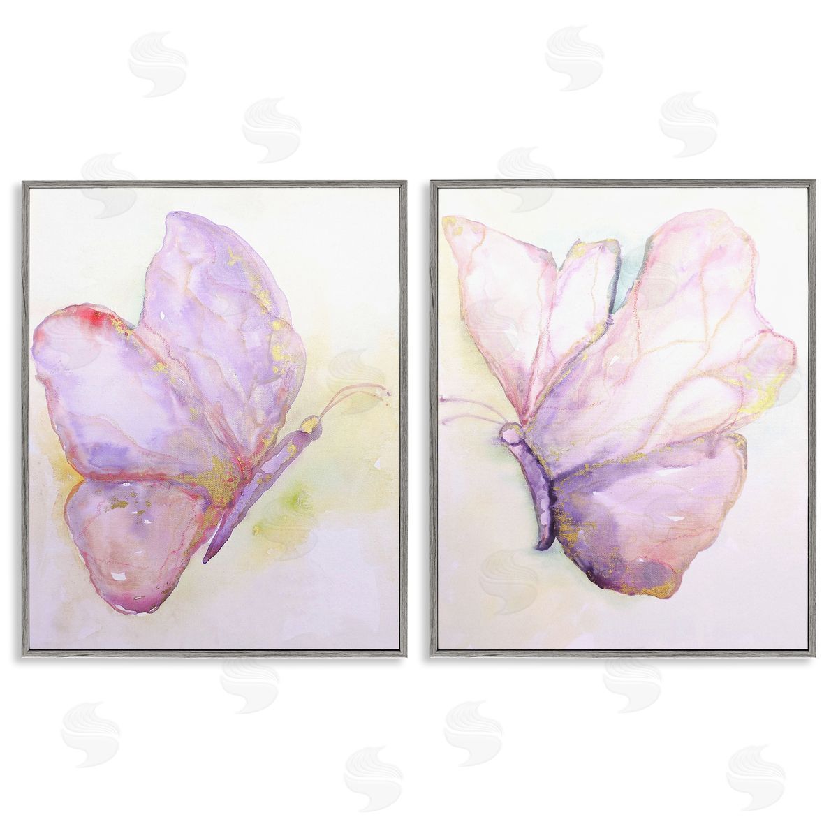Girls Glam Butterfly Wings Grey Frame Print Wall Art, Home Decor by Leticia Herrera
