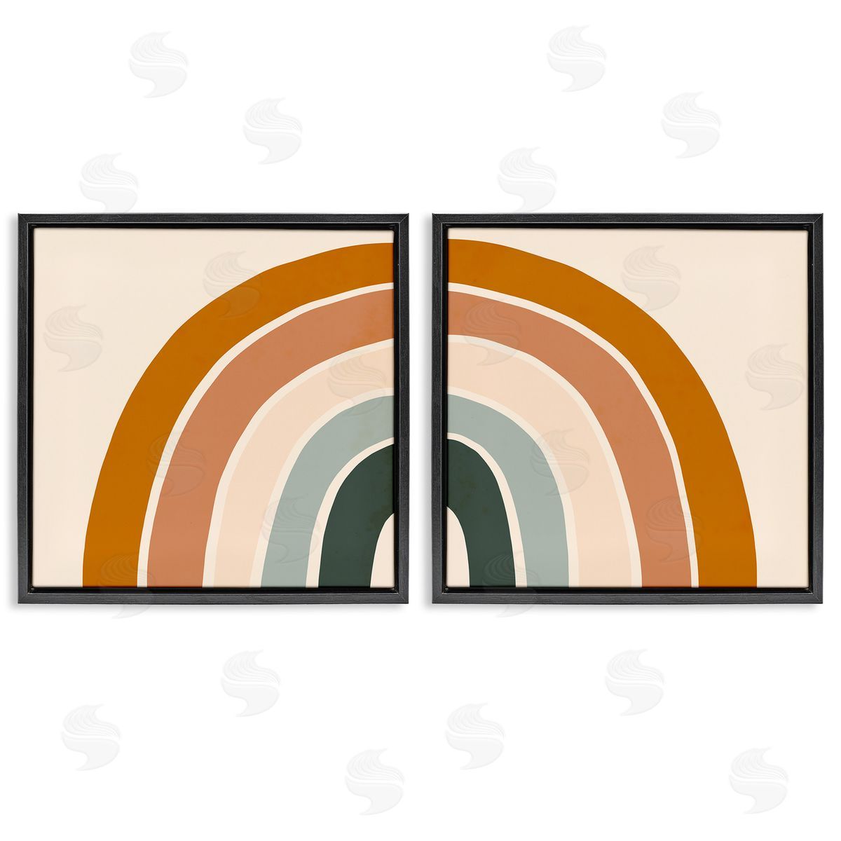 Asymmetric Warm Retro Rainbow Black Floating Frame Canvas Wall Art, Home Decor by Victoria Borges