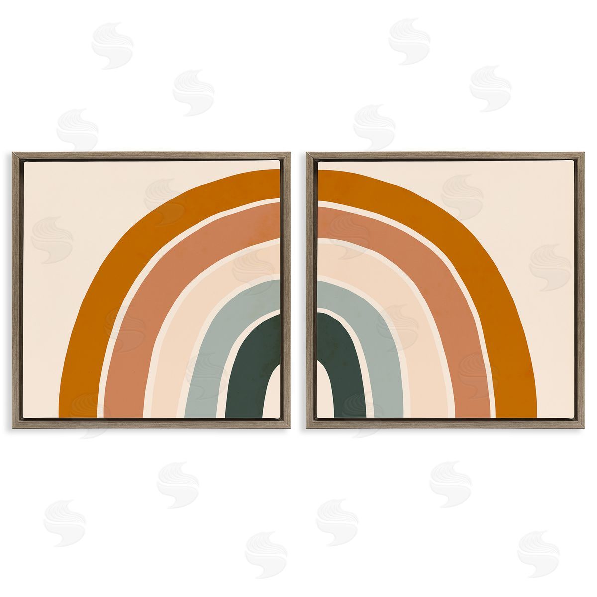 Asymmetric Warm Retro Rainbow Brown Floating Frame Canvas Wall Art, Home Decor by Victoria Borges