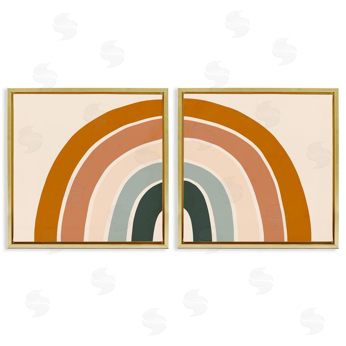 Asymmetric Warm Retro Rainbow Gold Floating Frame Canvas Wall Art, Home Decor by Victoria Borges