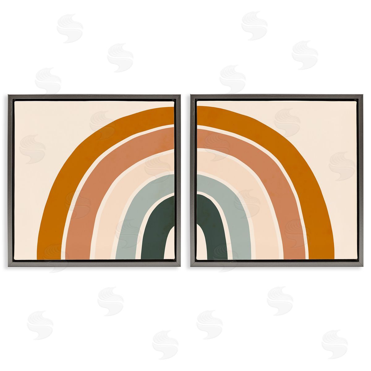 Asymmetric Warm Retro Rainbow Grey Floating Frame Canvas Wall Art, Home Decor by Victoria Borges