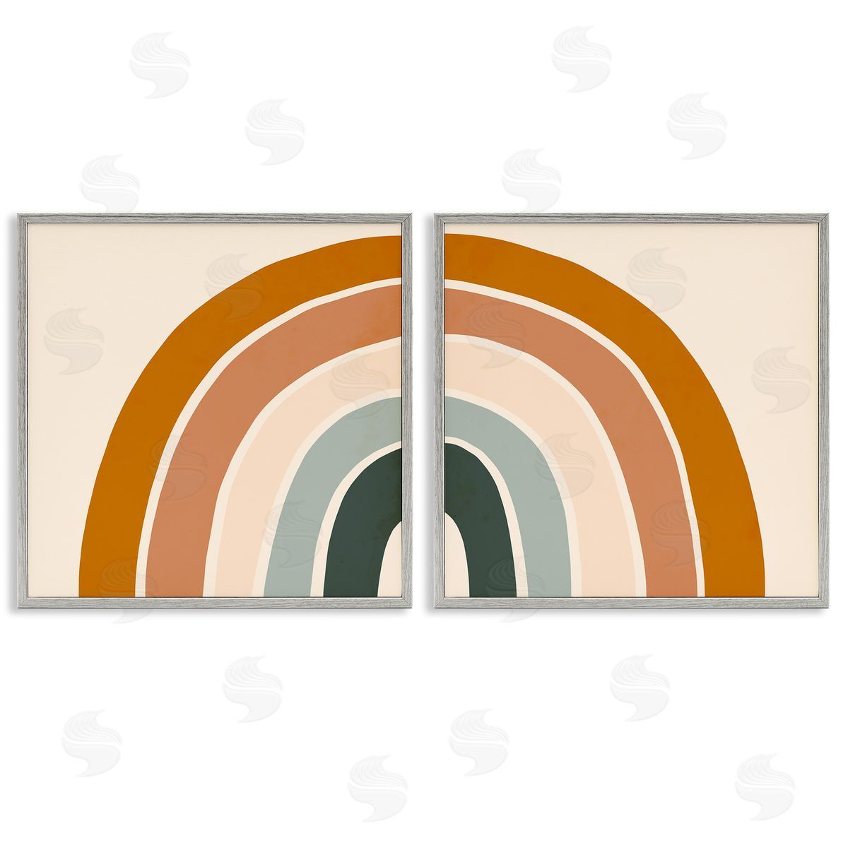 Asymmetric Warm Retro Rainbow Grey Frame Print Wall Art, Home Decor by Victoria Borges