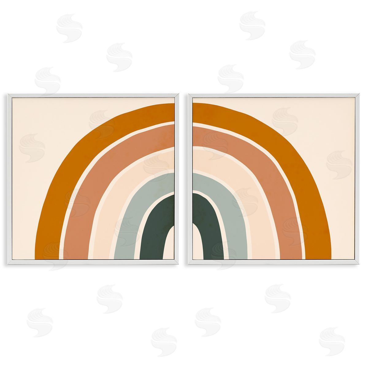 Asymmetric Warm Retro Rainbow White Frame Print Wall Art, Home Decor by Victoria Borges