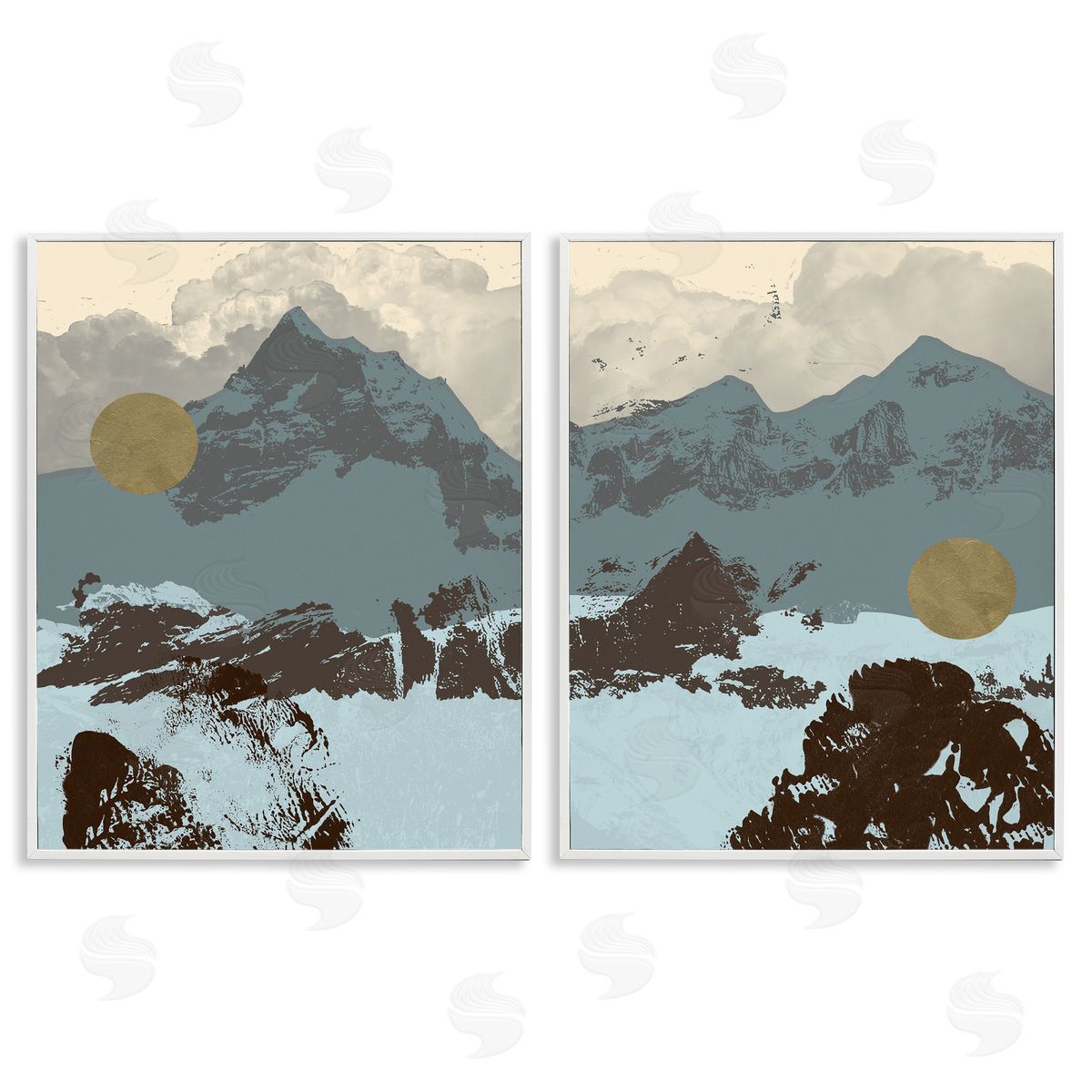 Mountain Range over Abstract White Frame Print Wall Art, Home Decor by Jacob Green