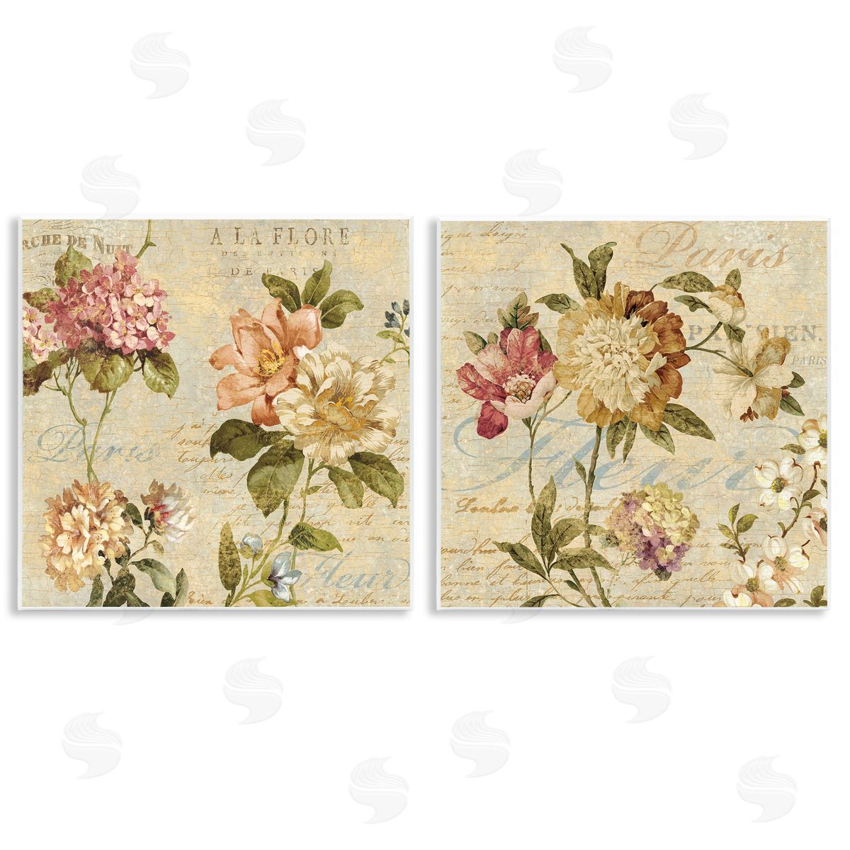 Vintage French Floral with Script Wood Plaque Wall Art, Home Decor by Deborah Devellier