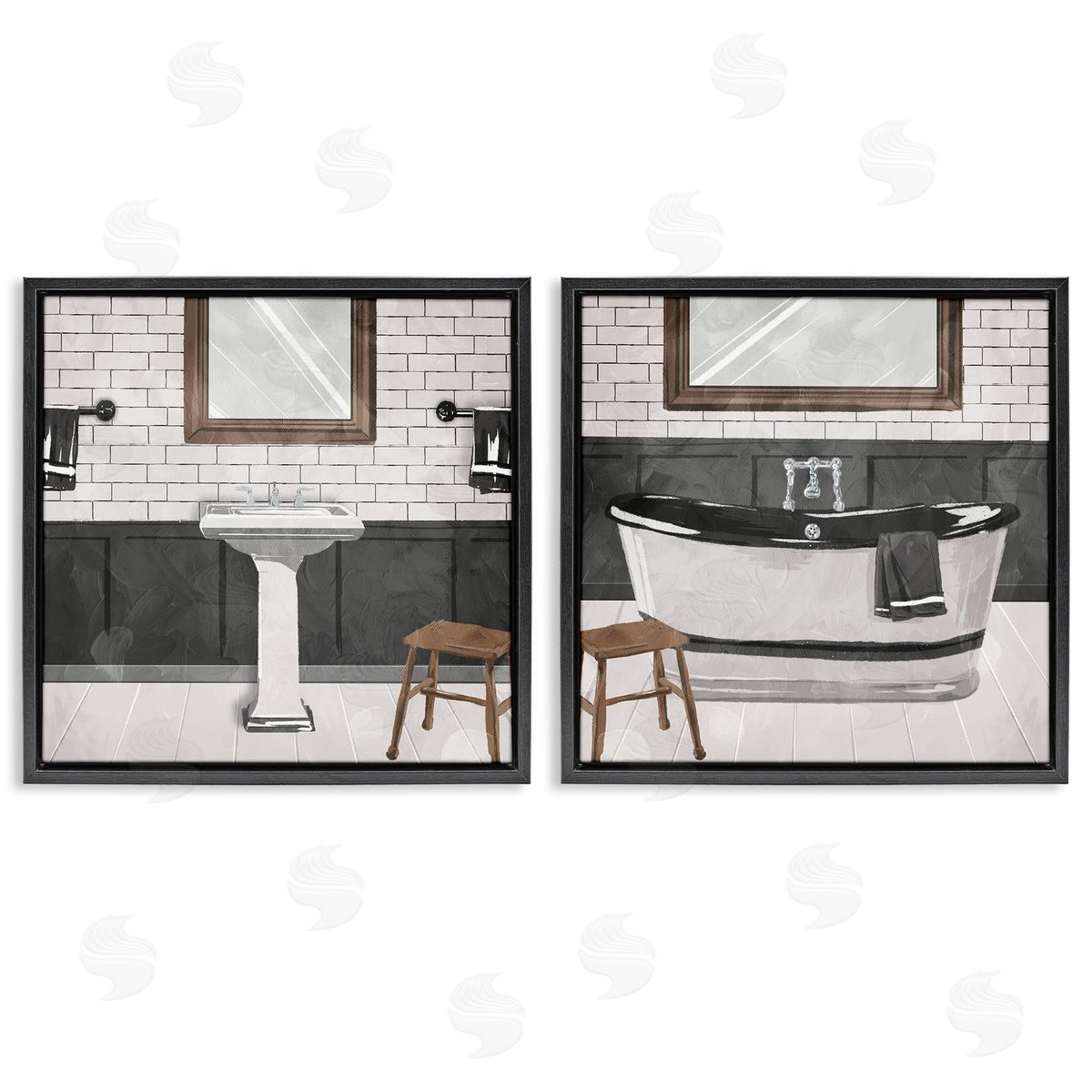 Modern Country Bathroom Interior Black Floating Frame Canvas Wall Art, Home Decor by Milli Villa