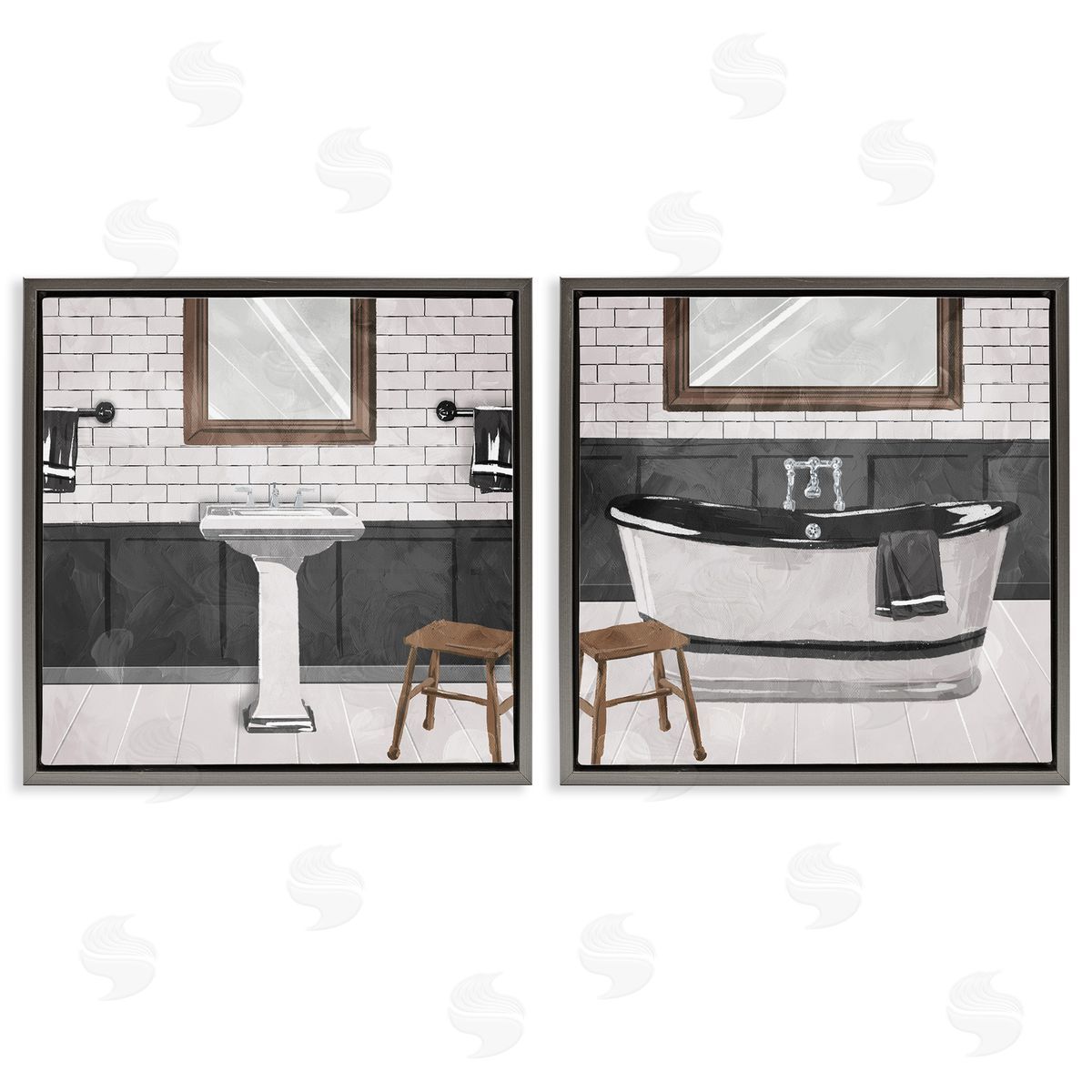 Modern Country Bathroom Interior Grey Floating Frame Canvas Wall Art, Home Decor by Milli Villa