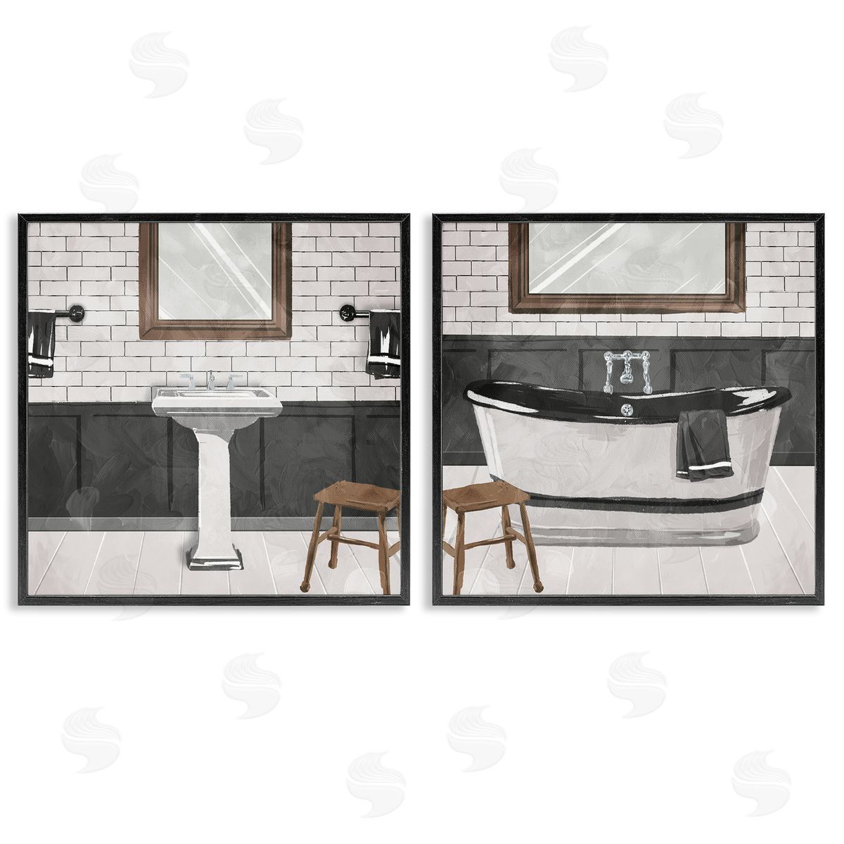 Modern Country Bathroom Interior Black Frame Print Wall Art, Home Decor by Milli Villa