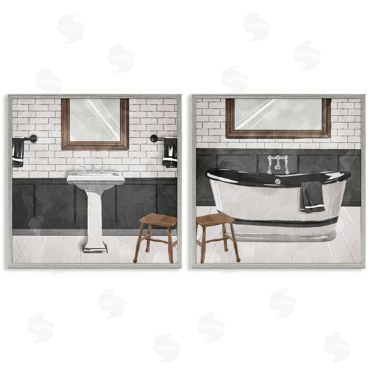 Modern Country Bathroom Interior Grey Frame Print Wall Art, Home Decor by Milli Villa