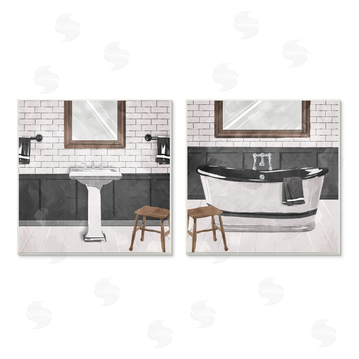 Modern Country Bathroom Interior Wood Plaque Wall Art, Home Decor by Milli Villa