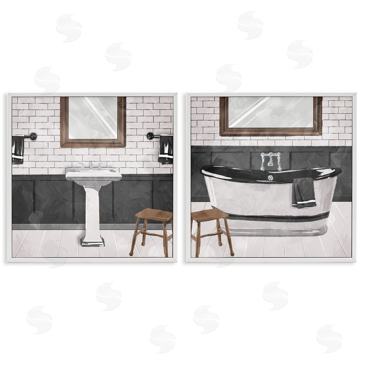 Modern Country Bathroom Interior White Frame Print Wall Art, Home Decor by Milli Villa