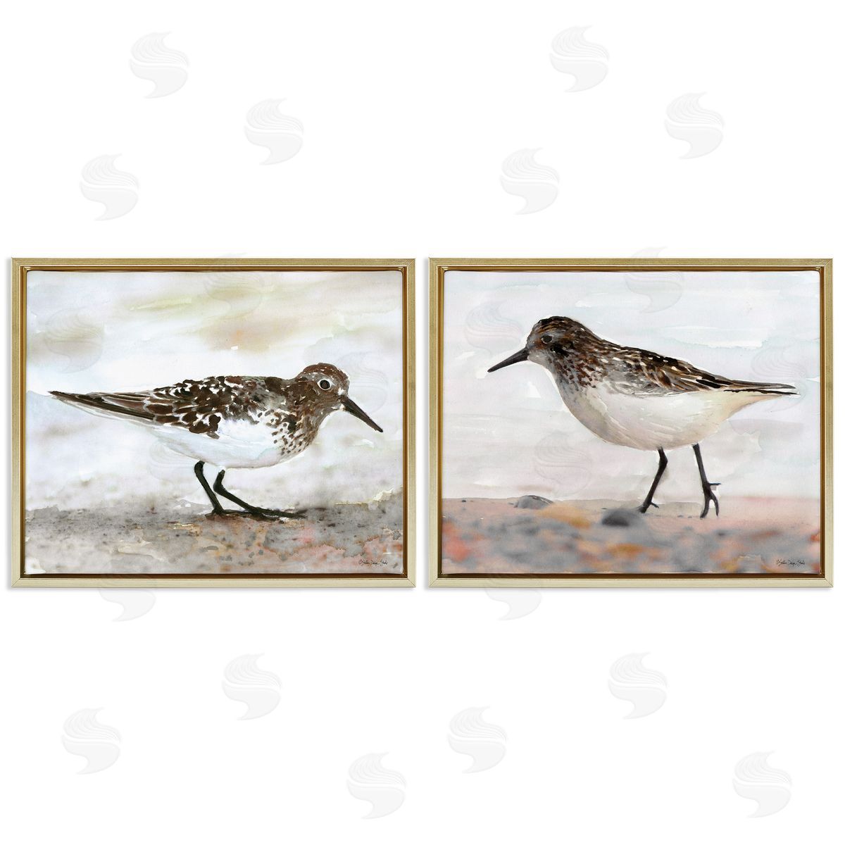 Sandpipers on Coast Nautical Beach Gold Floating Frame Canvas Wall Art, Home Decor by Stellar Design Studio