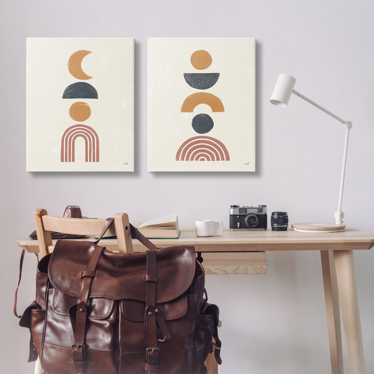 Sun and Moon Bohemian Symbols Canvas Wall Art in Room, Home Decor by Moira Hershey