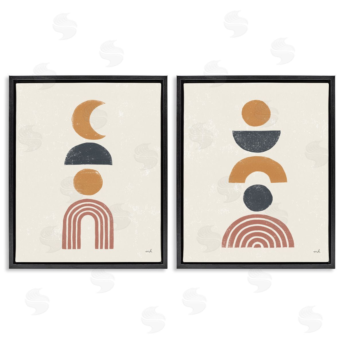 Sun and Moon Bohemian Symbols Black Floating Frame Canvas Wall Art, Home Decor by Moira Hershey