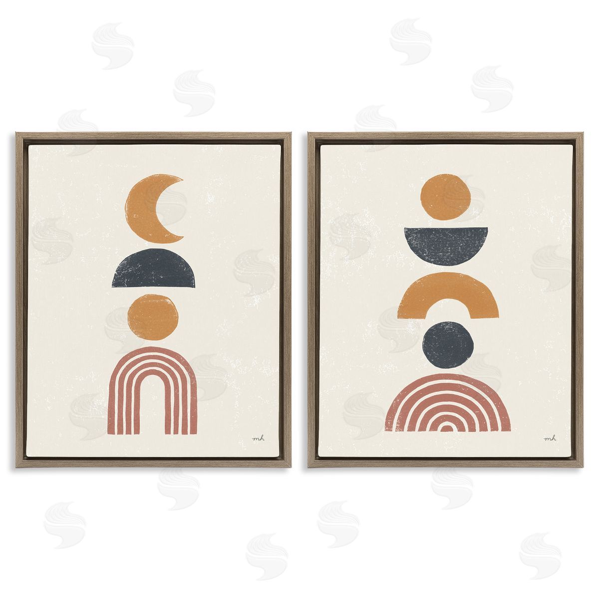 Sun and Moon Bohemian Symbols Brown Floating Frame Canvas Wall Art, Home Decor by Moira Hershey