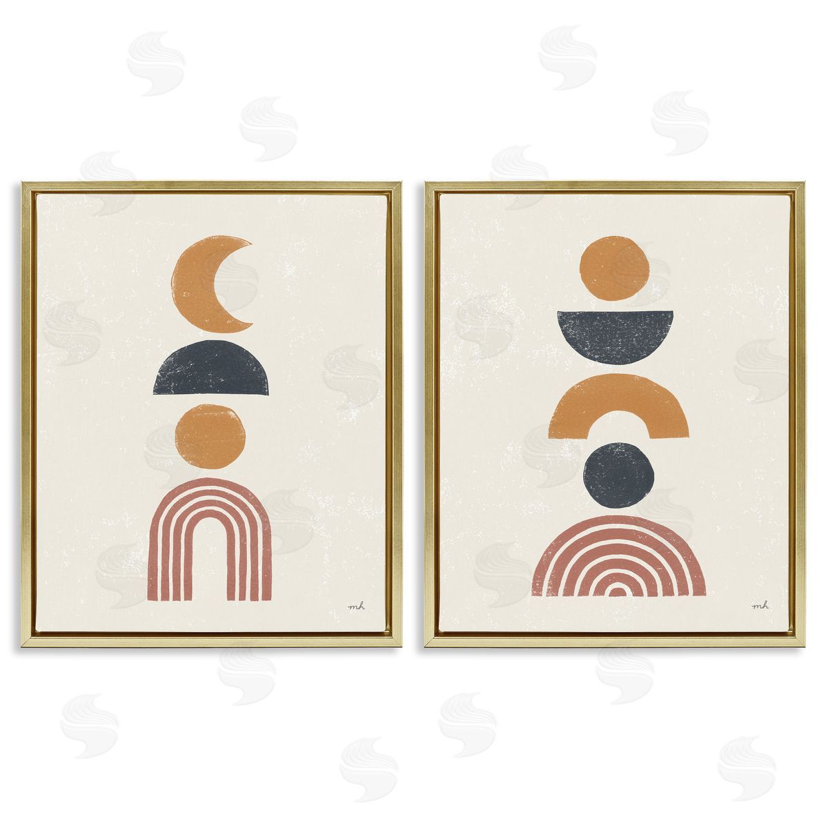 Sun and Moon Bohemian Symbols Gold Floating Frame Canvas Wall Art, Home Decor by Moira Hershey