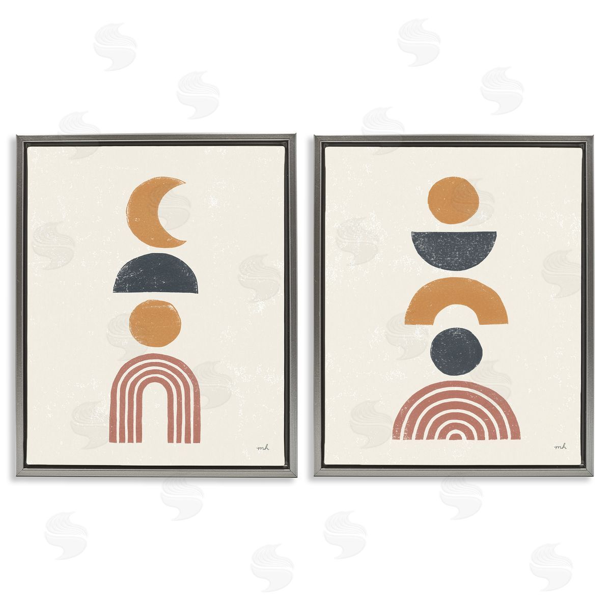Sun and Moon Bohemian Symbols Grey Floating Frame Canvas Wall Art, Home Decor by Moira Hershey