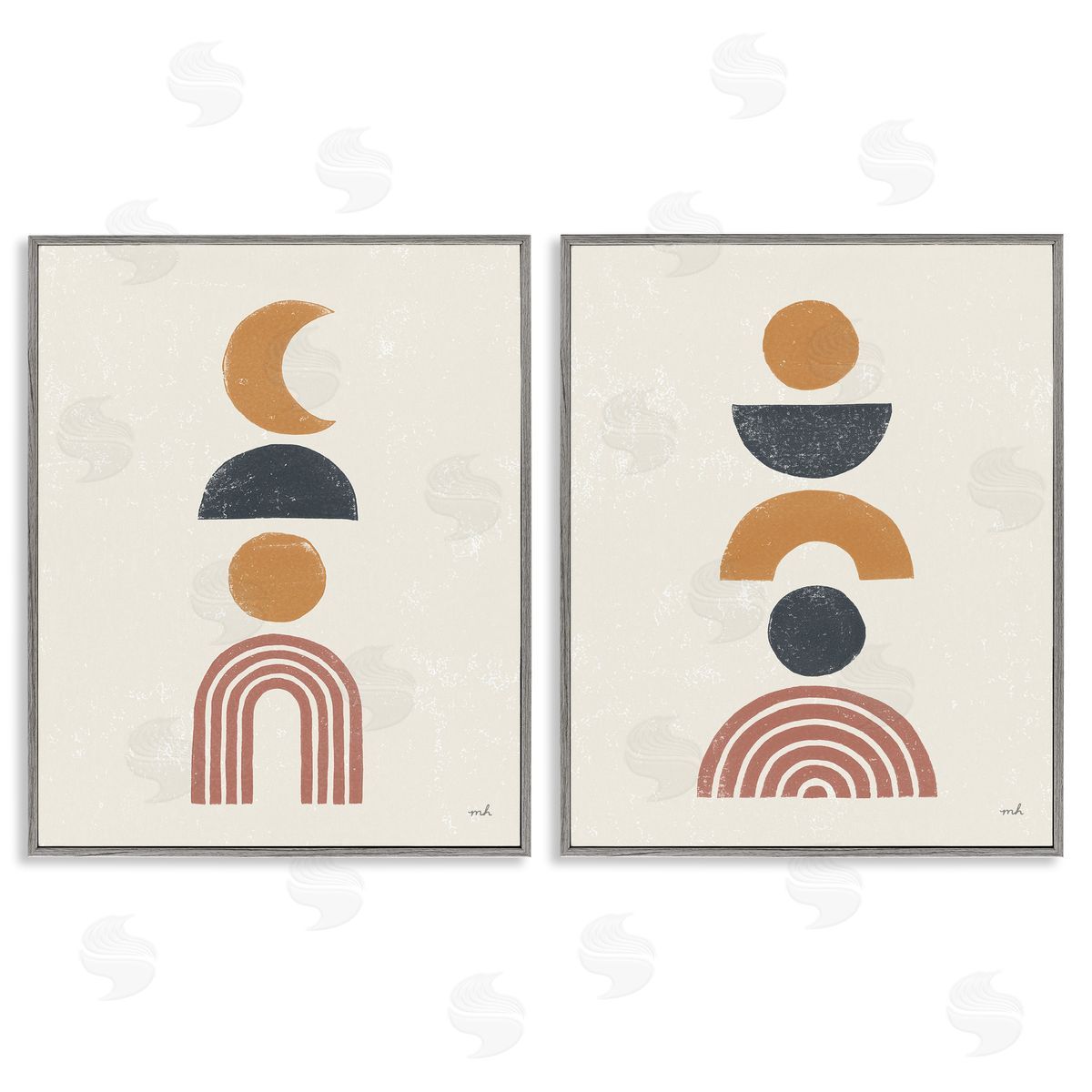 Sun and Moon Bohemian Symbols Grey Frame Print Wall Art, Home Decor by Moira Hershey