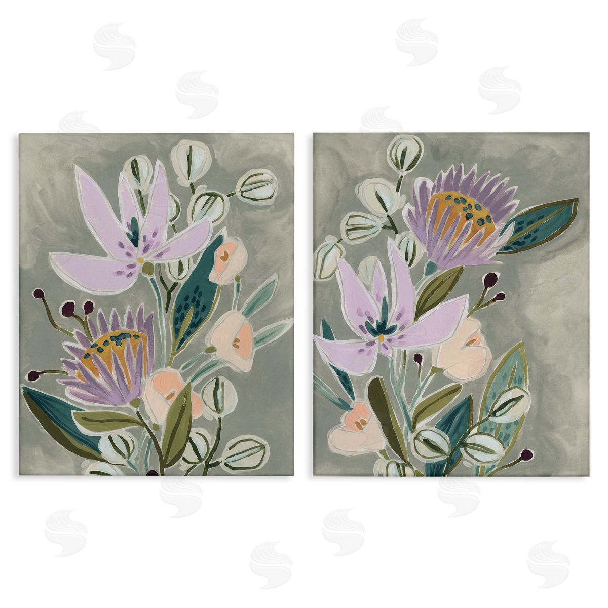 Abstract Purple Floral Arrangement Canvas Wall Art, Home Decor by June Erica Vess