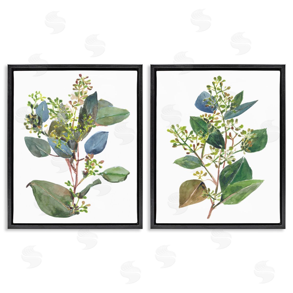 Soft Eucalyptus Plant Ombre Leaves Black Floating Frame Canvas Wall Art, Home Decor by Melissa Wang