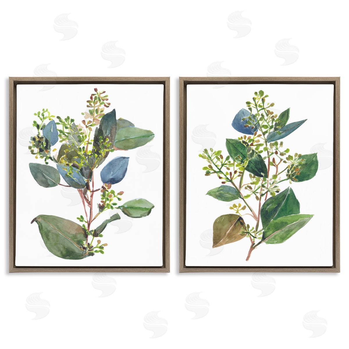 Soft Eucalyptus Plant Ombre Leaves Brown Floating Frame Canvas Wall Art, Home Decor by Melissa Wang