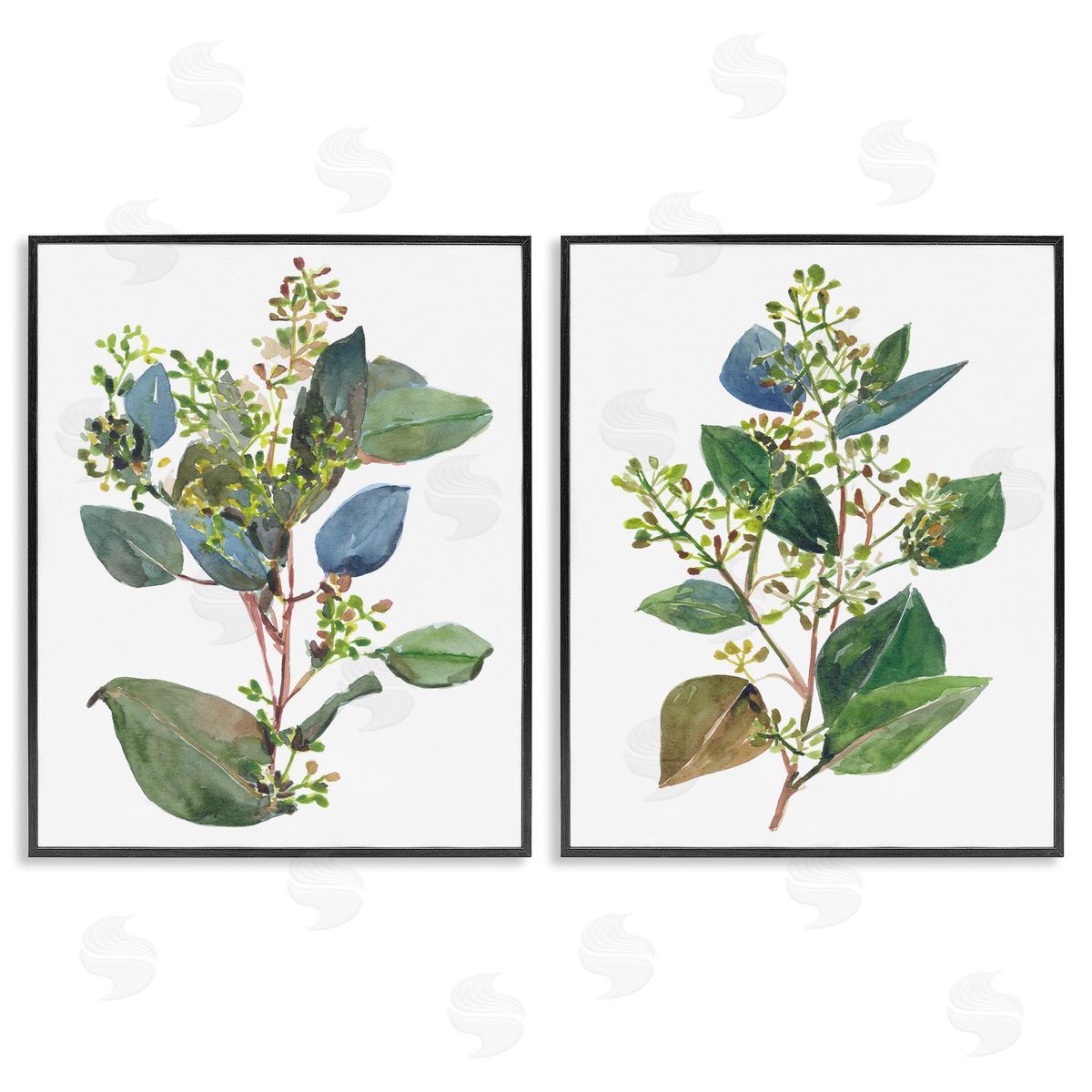 Soft Eucalyptus Plant Ombre Leaves Black Frame Print Wall Art, Home Decor by Melissa Wang
