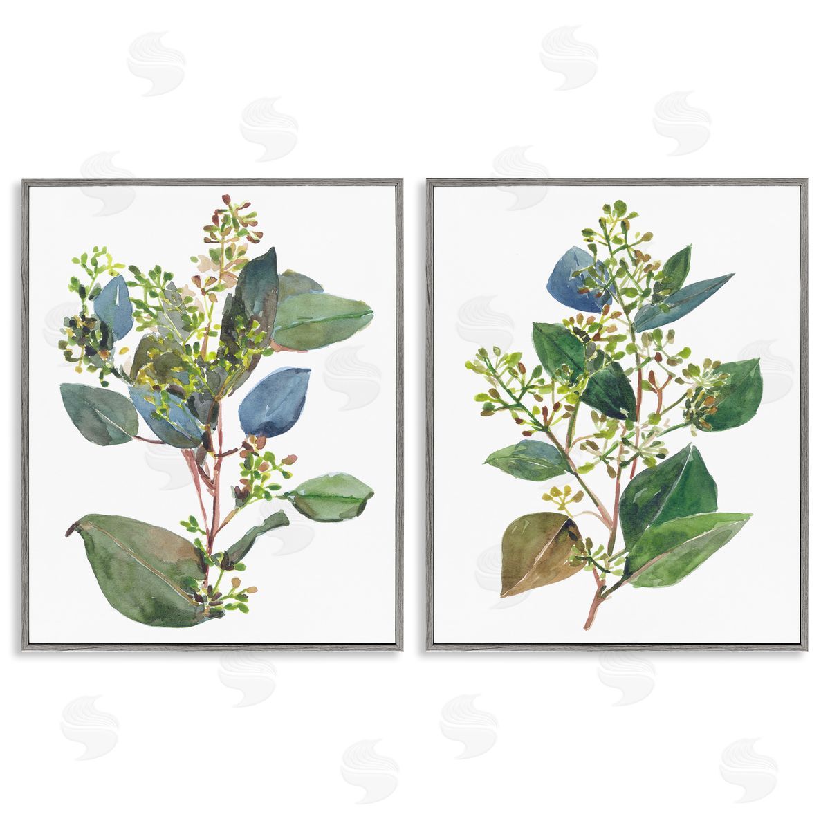 Soft Eucalyptus Plant Ombre Leaves Grey Frame Print Wall Art, Home Decor by Melissa Wang
