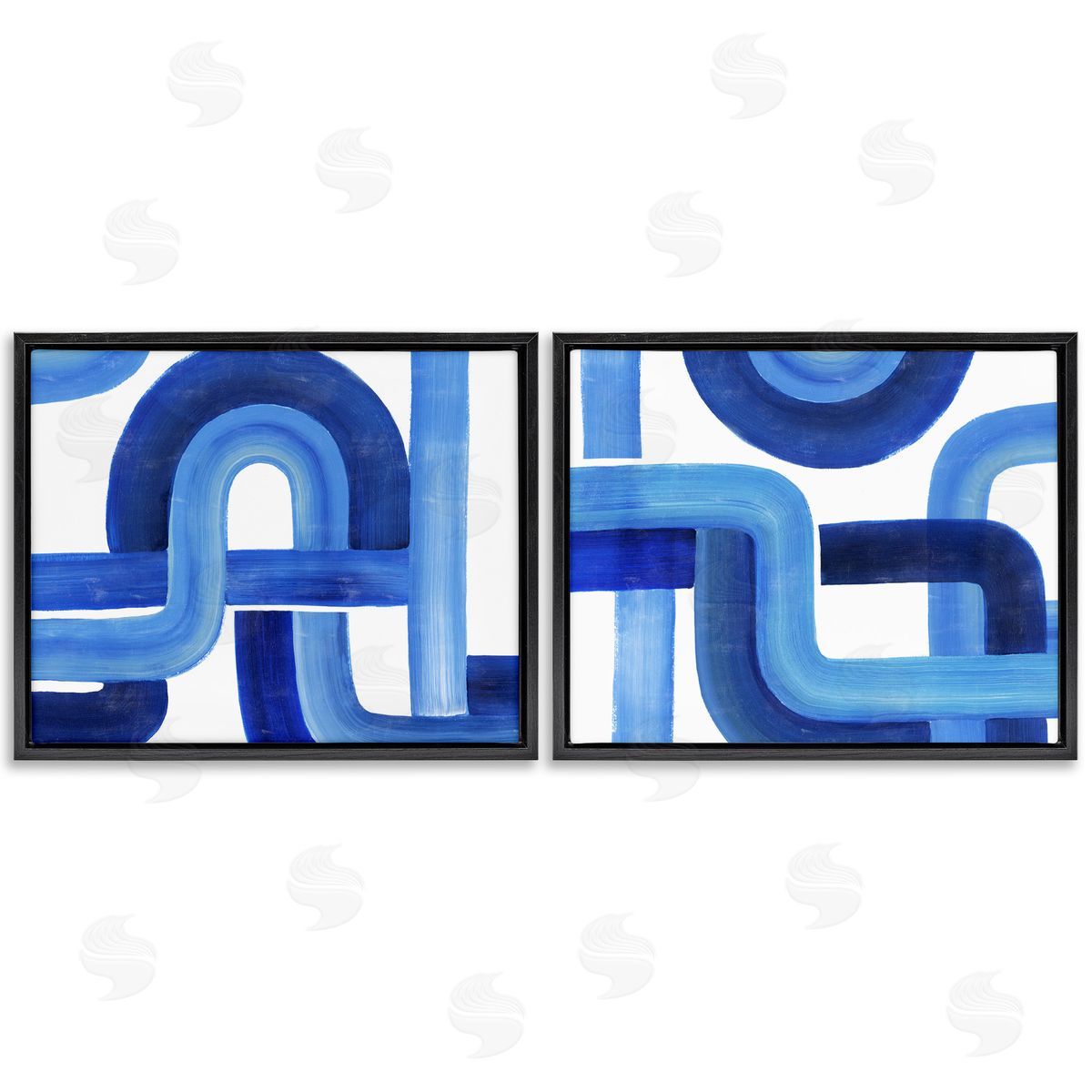 Woven Blue Geometric Lines Black Floating Frame Canvas Wall Art, Home Decor by Grace Popp