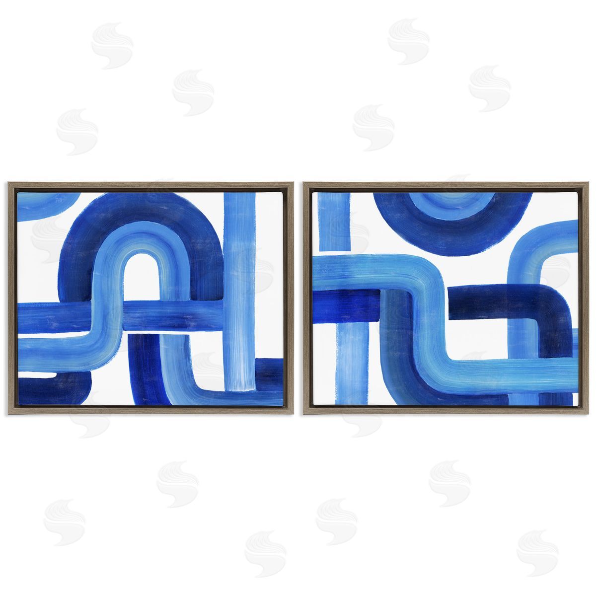 Woven Blue Geometric Lines Brown Floating Frame Canvas Wall Art, Home Decor by Grace Popp