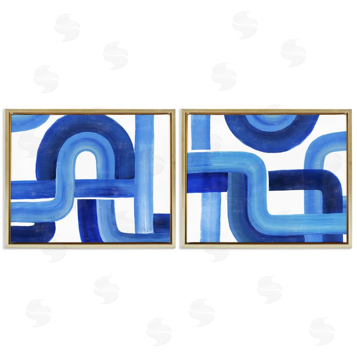 Woven Blue Geometric Lines Gold Floating Frame Canvas Wall Art, Home Decor by Grace Popp