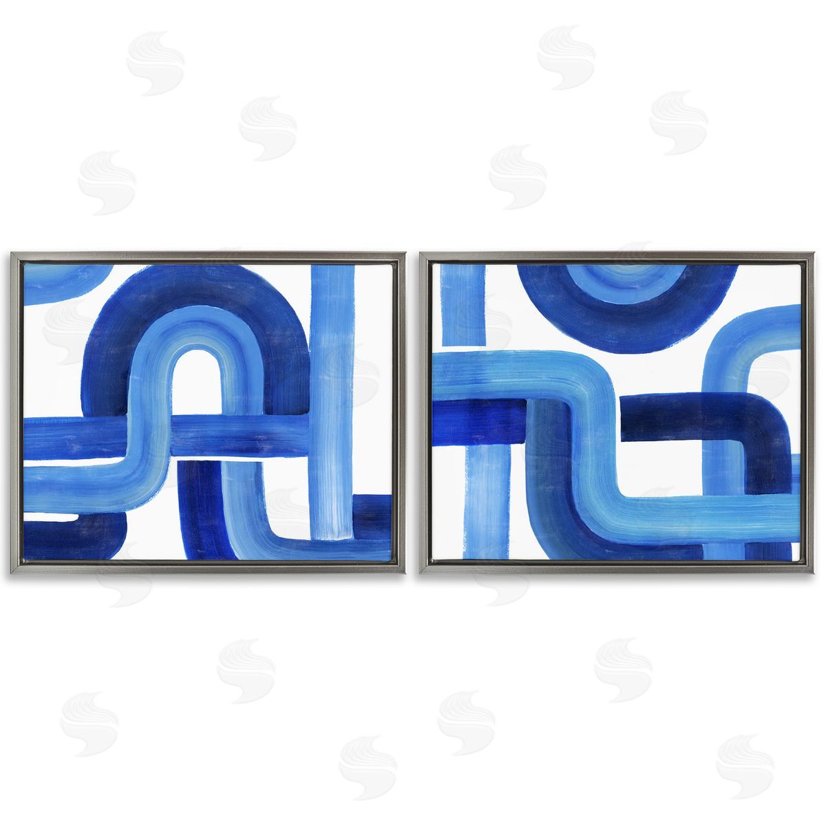 Woven Blue Geometric Lines Grey Floating Frame Canvas Wall Art, Home Decor by Grace Popp