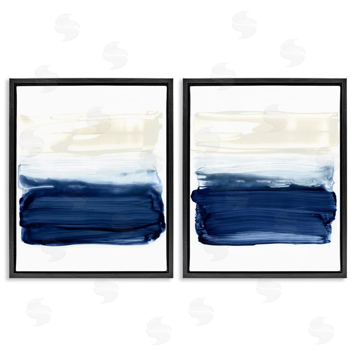 Coastal Brushstrokes Abstract Beach Black Floating Frame Canvas Wall Art, Home Decor by Victoria Barnes