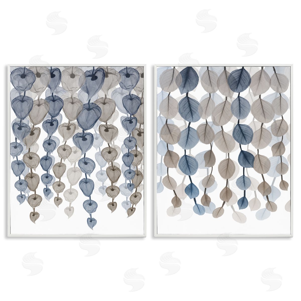 Falling Vines Neutral Leaves White Frame Print Wall Art, Home Decor by Albert Koetsier