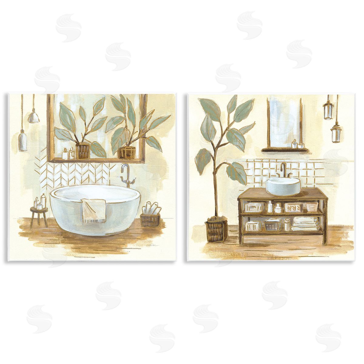 Sage Green Bathroom Interiors Wood Plaque Wall Art, Home Decor by Silvia Vassileva