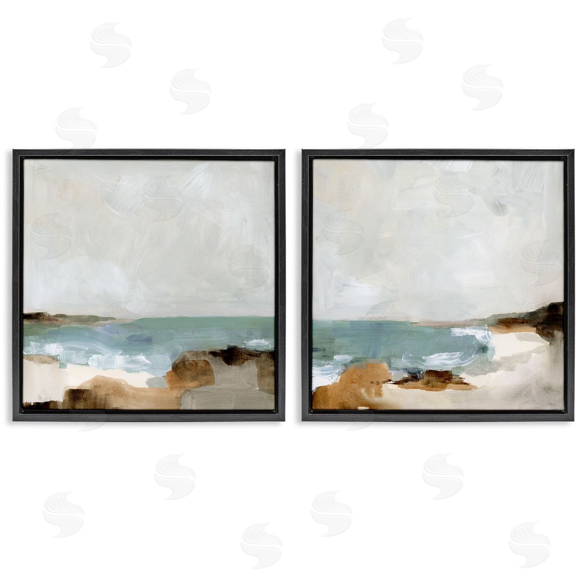 Abstract Beach Cove Landscape Cliffs Black Floating Frame Canvas Wall Art, Home Decor by Victoria Barnes