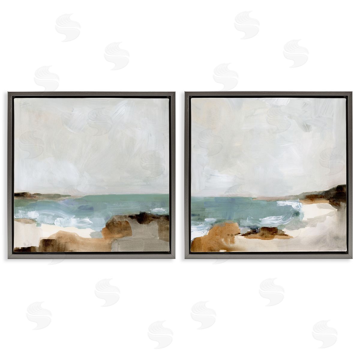 Abstract Beach Cove Landscape Cliffs Grey Floating Frame Canvas Wall Art, Home Decor by Victoria Barnes