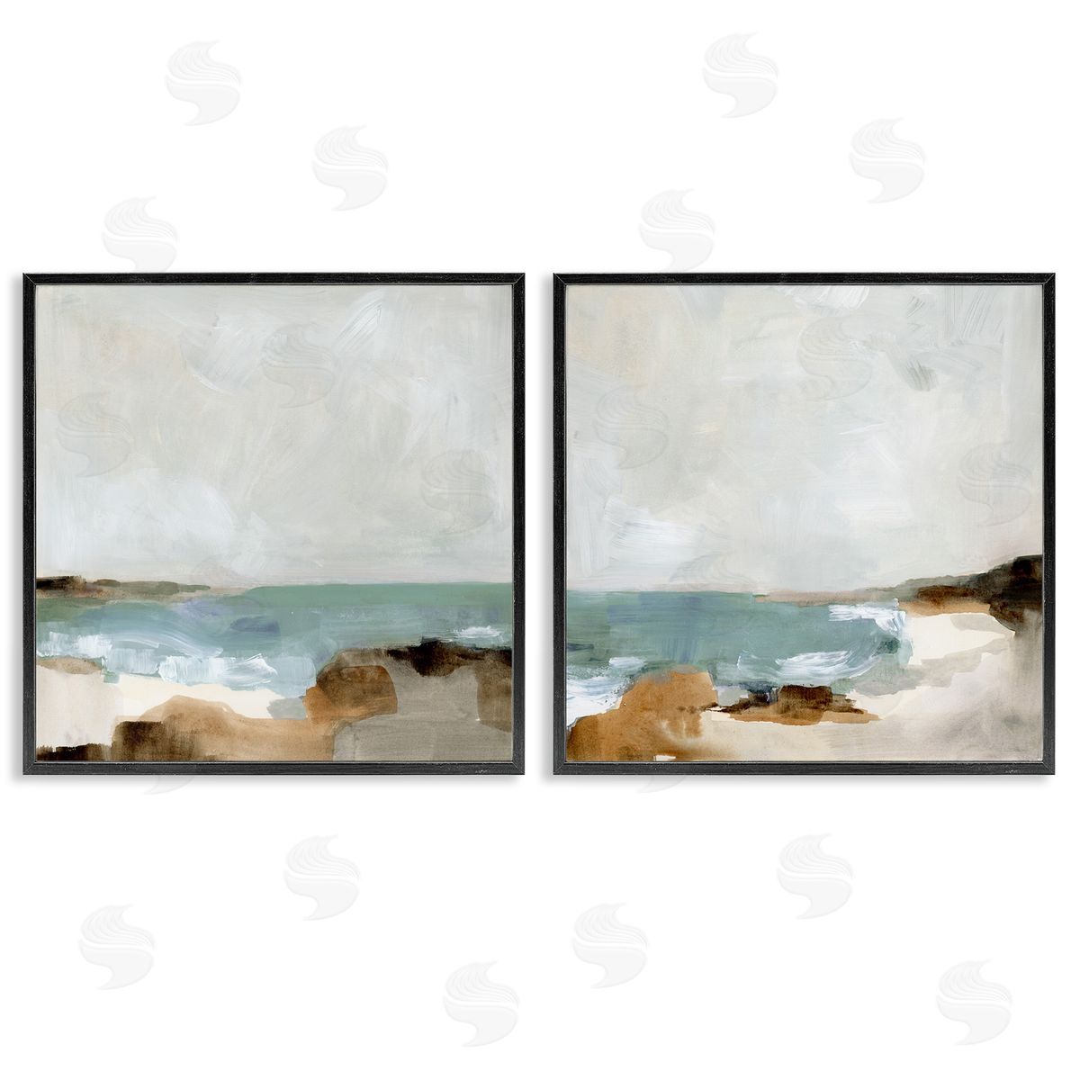 Abstract Beach Cove Landscape Cliffs Black Frame Print Wall Art, Home Decor by Victoria Barnes