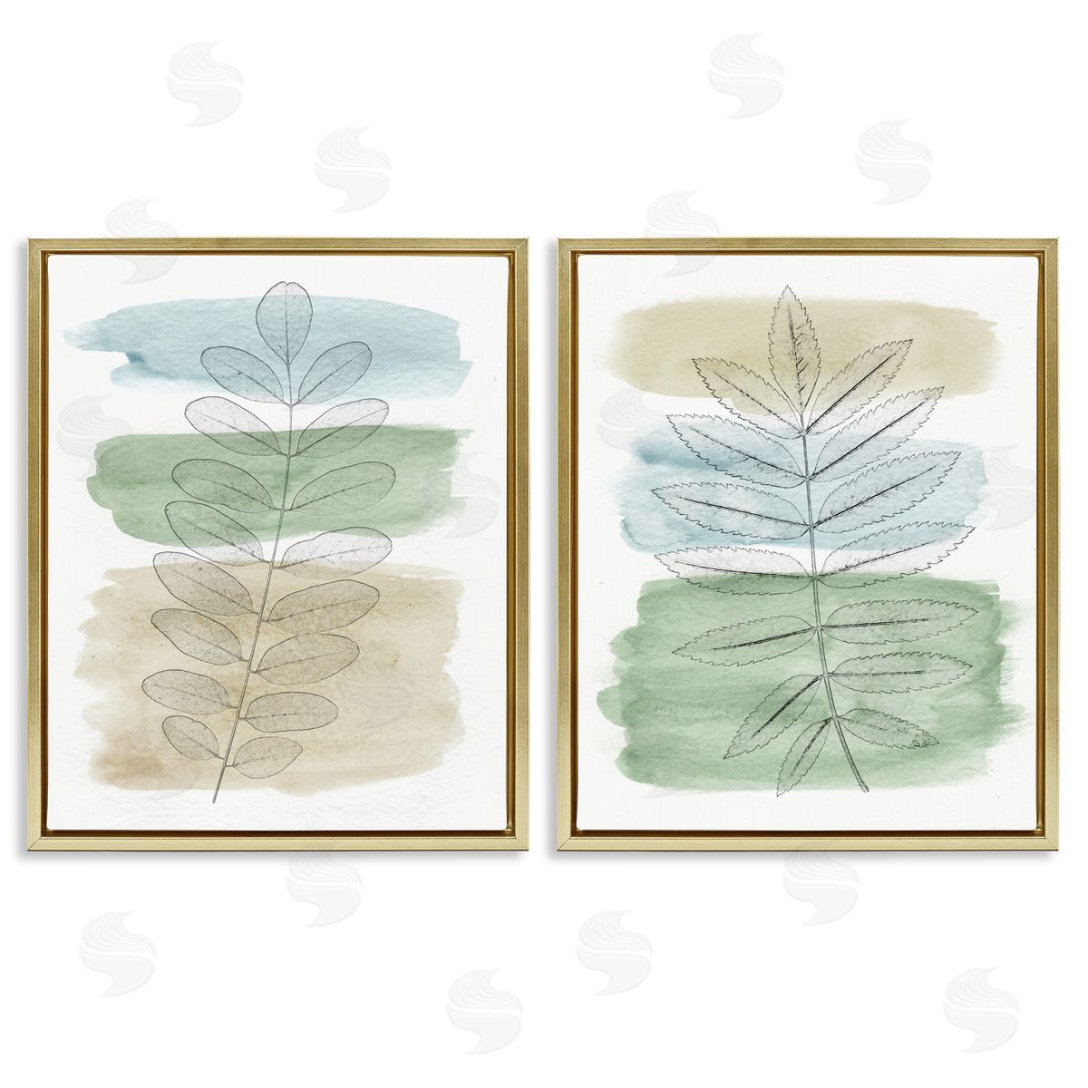 Neutral Spring Forest Branches Gold Floating Frame Canvas Wall Art, Home Decor by Alonzo Saunders