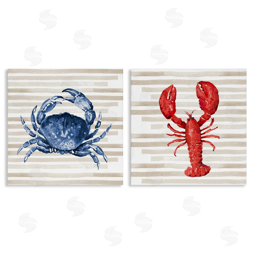 Patricia Pinto | Nautical Crab & Lobster Beige Stripes