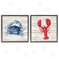 Patricia Pinto | Nautical Crab & Lobster Beige Stripes