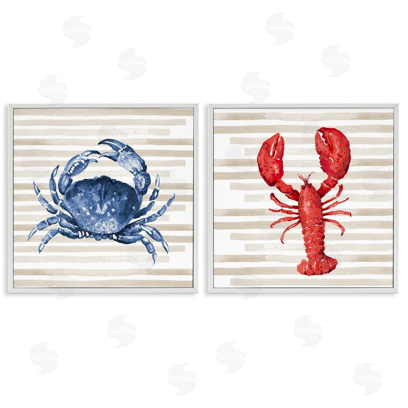 Patricia Pinto | Nautical Crab & Lobster Beige Stripes